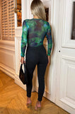 AX Paris Taya Green Mesh Print Bodysuit