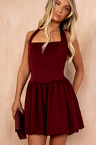 AX Paris Tracey Plum Halterneck Bubble Hem Dress