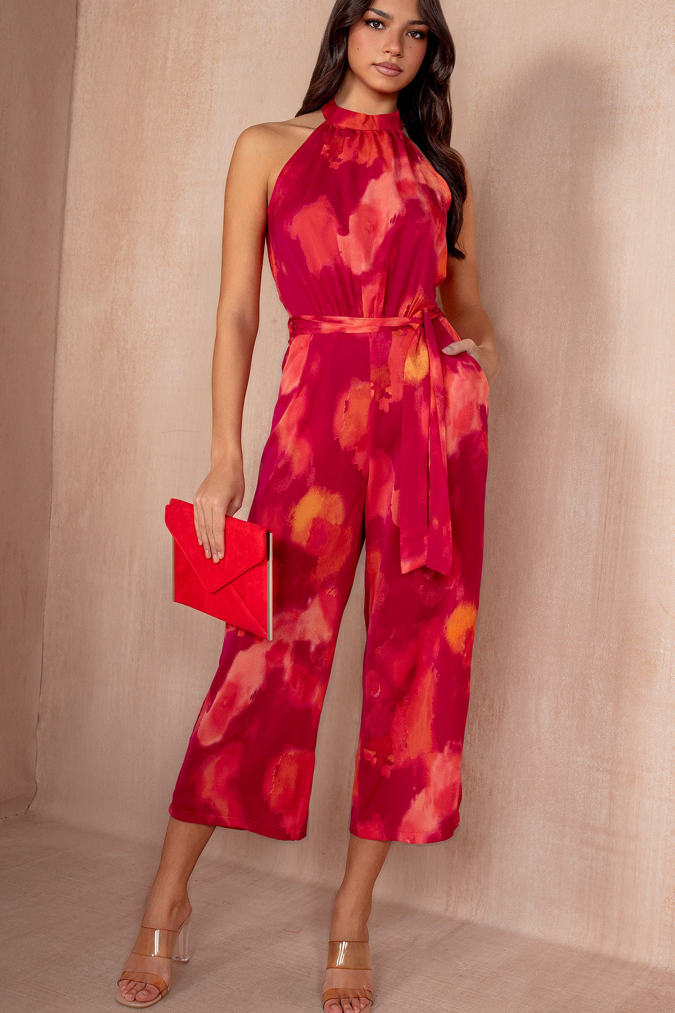 AX Paris Winnie Pink and Orange Smudge Jumpsuit