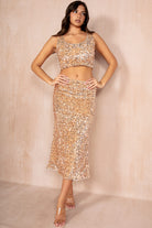 Ayla Gold Sequin Midi Skirt