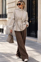 Azalea Taupe Striped Cinched Waist Jacket