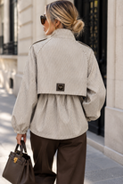 Azalea Taupe Striped Cinched Waist Jacket
