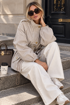 Azalea Taupe Striped Cinched Waist Jacket