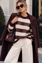 Babette Burgundy & Stone Knit Sequin Striped Jumper