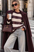 Babette Burgundy & Stone Knit Sequin Striped Jumper