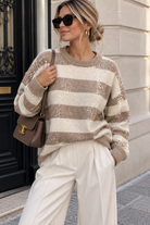 Babette Stone Knit Sequin Striped Jumper