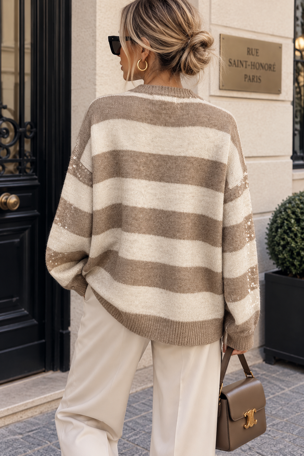 Babette Stone Knit Sequin Striped Jumper