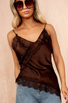 Bailey Chocolate Satin Lace Cami Top