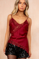 Bailey Wine Satin Lace Cami Top