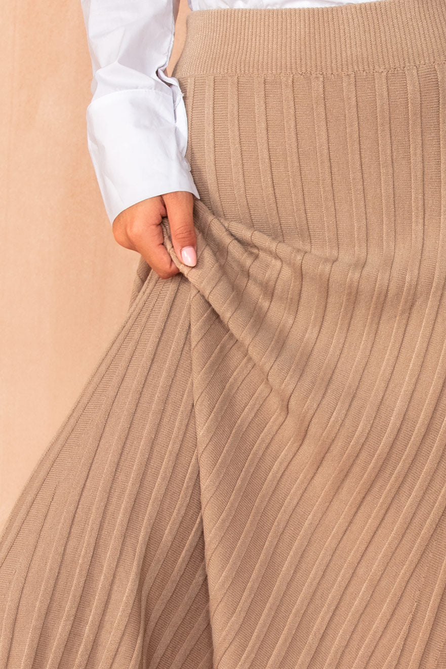 Bambi Taupe Rib Knit Maxi Skirt