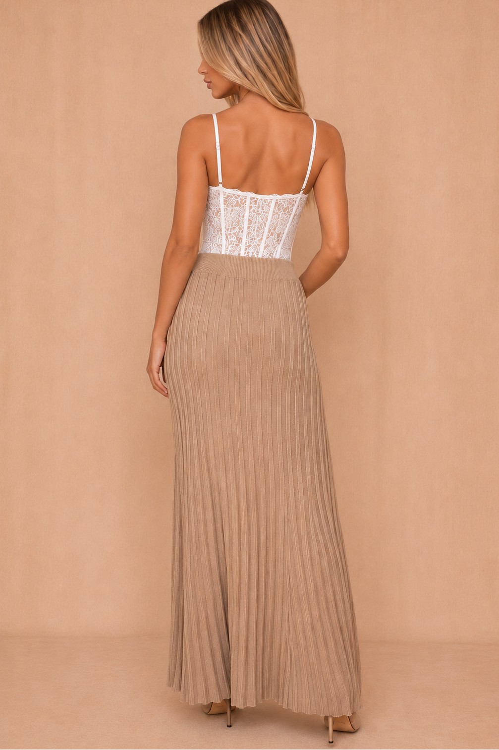 Bambi Taupe Rib Knit Maxi Skirt