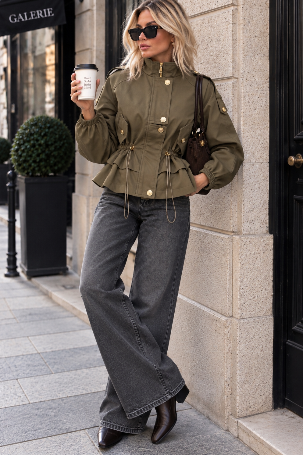 Baylor Khaki Cinched Utility Jacket
