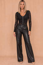 Beata Black Lace V Neck Bodysuit