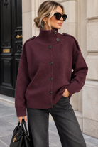 Beatrix Plum Knit button Up Cardigan