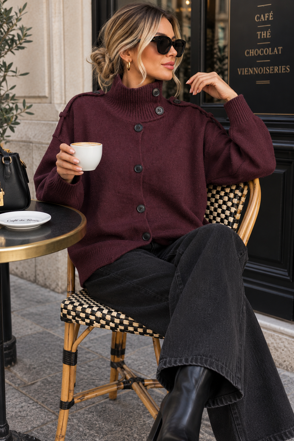Beatrix Plum Knit button Up Cardigan