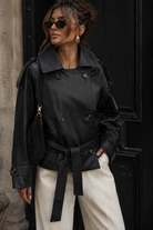 Beckett Black Faux Leather Belted Jacket