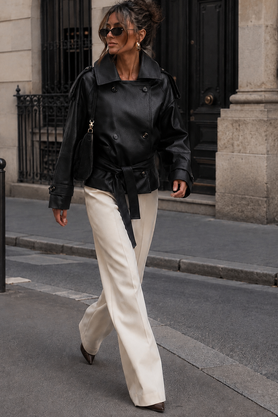 Beckett Black Faux Leather Belted Jacket