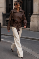 Beckett Chocolate Faux Leather Belted Jacket
