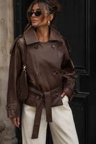 Beckett Chocolate Faux Leather Belted Jacket