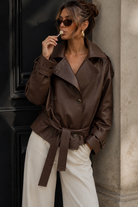 Beckett Chocolate Faux Leather Belted Jacket