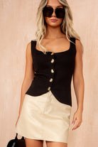 Belen Black Knit Button Front Top