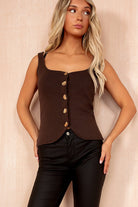 Belen Chocolate Knit Button Front Top