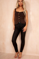 Belen Chocolate Knit Button Front Top