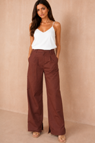 Belen Chocolate Linen Utility Wide Leg Trousers