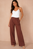 Belen Chocolate Linen Utility Wide Leg Trousers