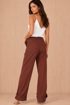 Belen Chocolate Linen Utility Wide Leg Trousers