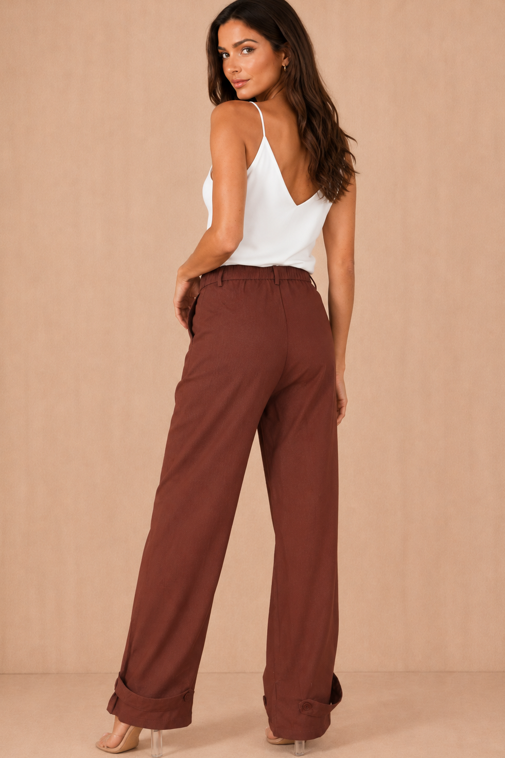 Belen Chocolate Linen Utility Wide Leg Trousers