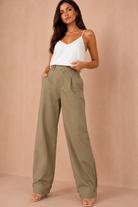 Belen Khaki Linen Utility Wide Leg Trousers