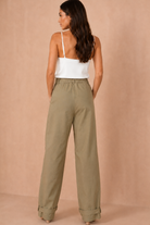 Belen Khaki Linen Utility Wide Leg Trousers