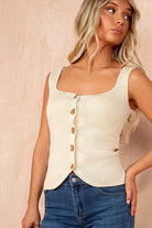 Belen Stone Knit Button Front Top