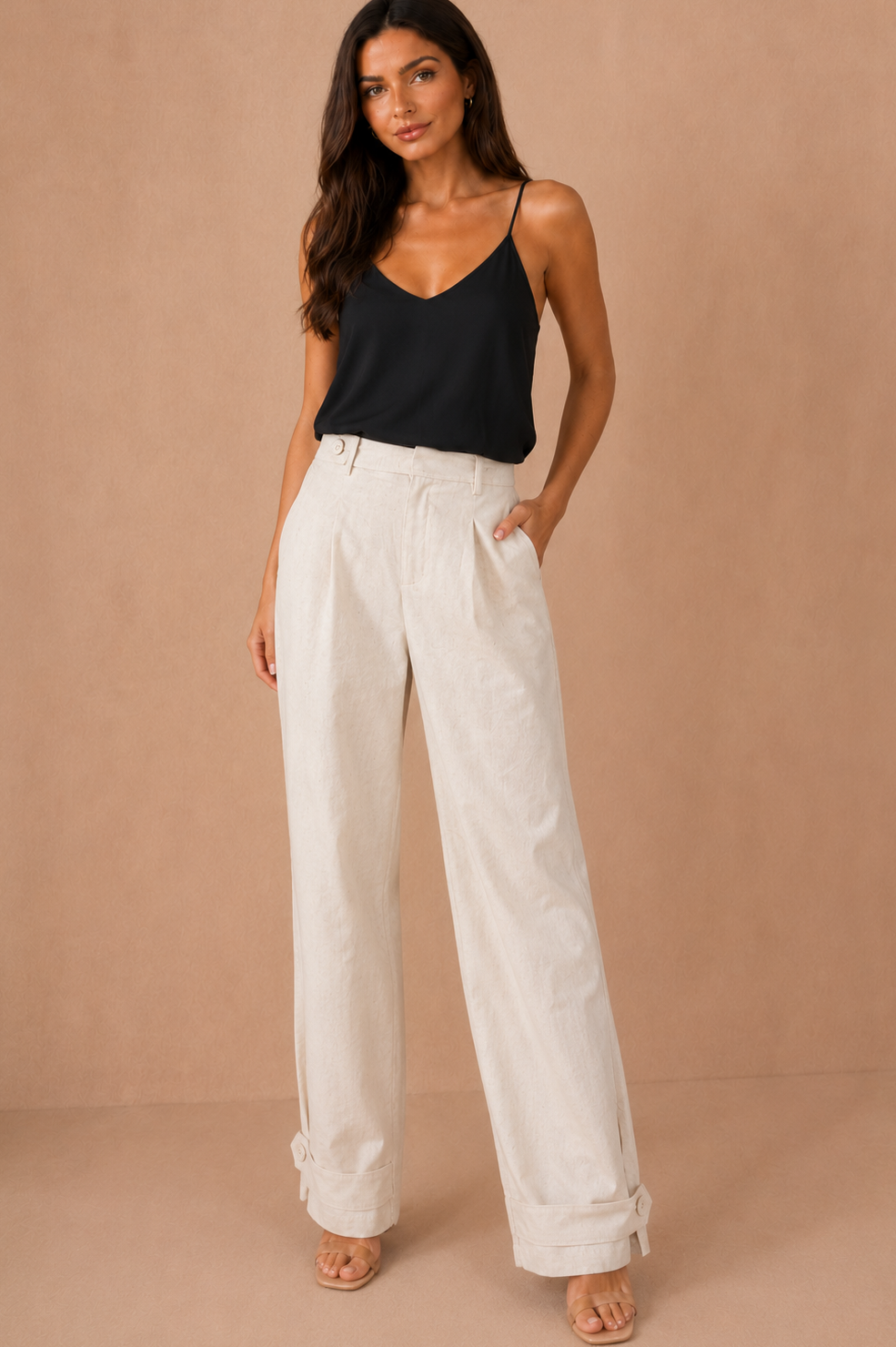 Belen Stone Linen Utility Wide Leg Trousers