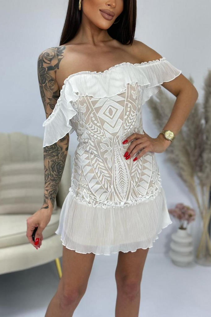 Belen White Bardot Print Dress