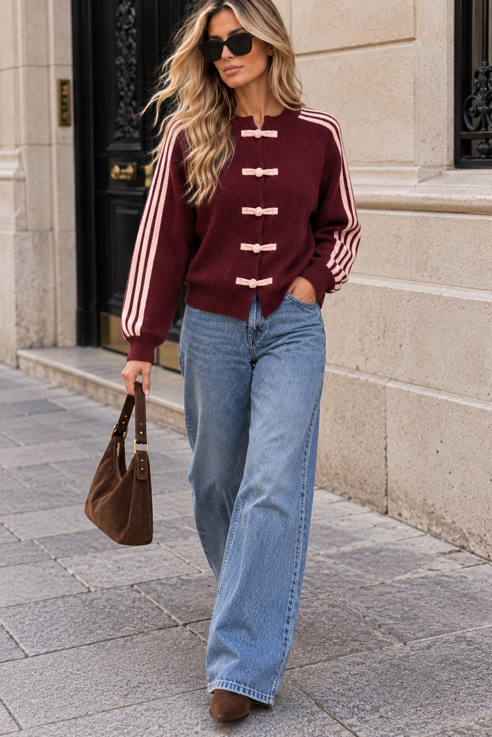 Belinda Burgundy Knit Striped Cardigan