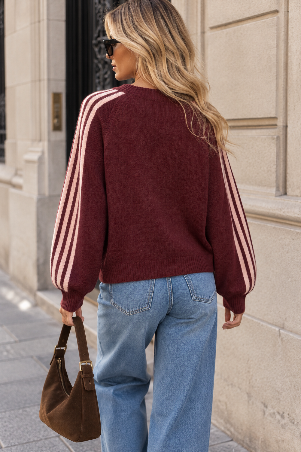 Belinda Burgundy Knit Striped Cardigan