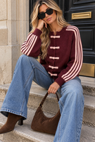 Belinda Burgundy Knit Striped Cardigan