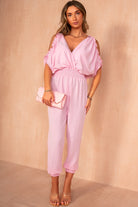 Belle Baby Pink Cold Shoulder Jumpsuit