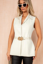 Belle Cream Sleeveless Belted Blazer