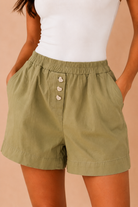 Berenice Khaki Cotton Button Up Shorts