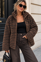 Bernelle Black & Chocolate Striped Fleece Jacket