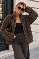 Bernelle Black & Chocolate Striped Fleece Jacket