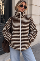 Bernelle Cream & Chocolate Striped Fleece Jacket
