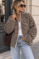 Bernelle Cream & Chocolate Striped Fleece Jacket