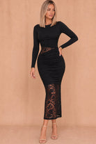 Beth Black Ruched Lace Cut Out Dress