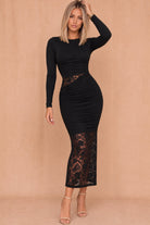 Beth Black Ruched Lace Cut Out Dress