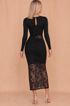 Beth Black Ruched Lace Cut Out Dress