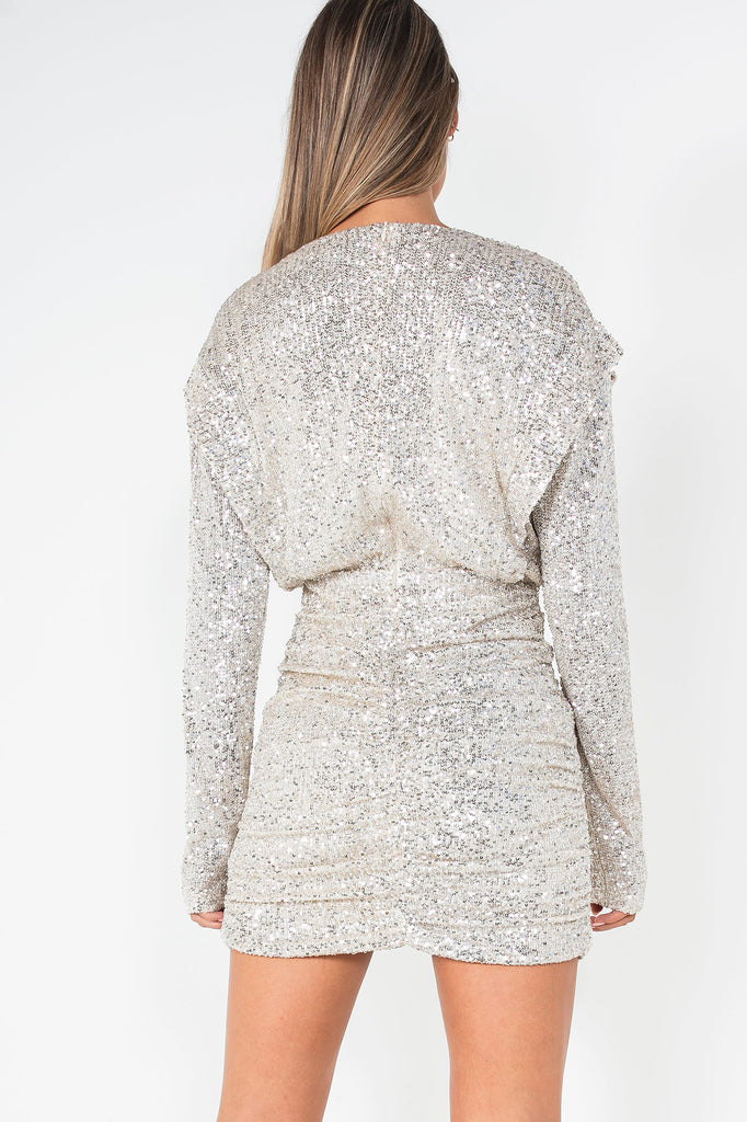 Beth Champagne Sequin Ruched Dress